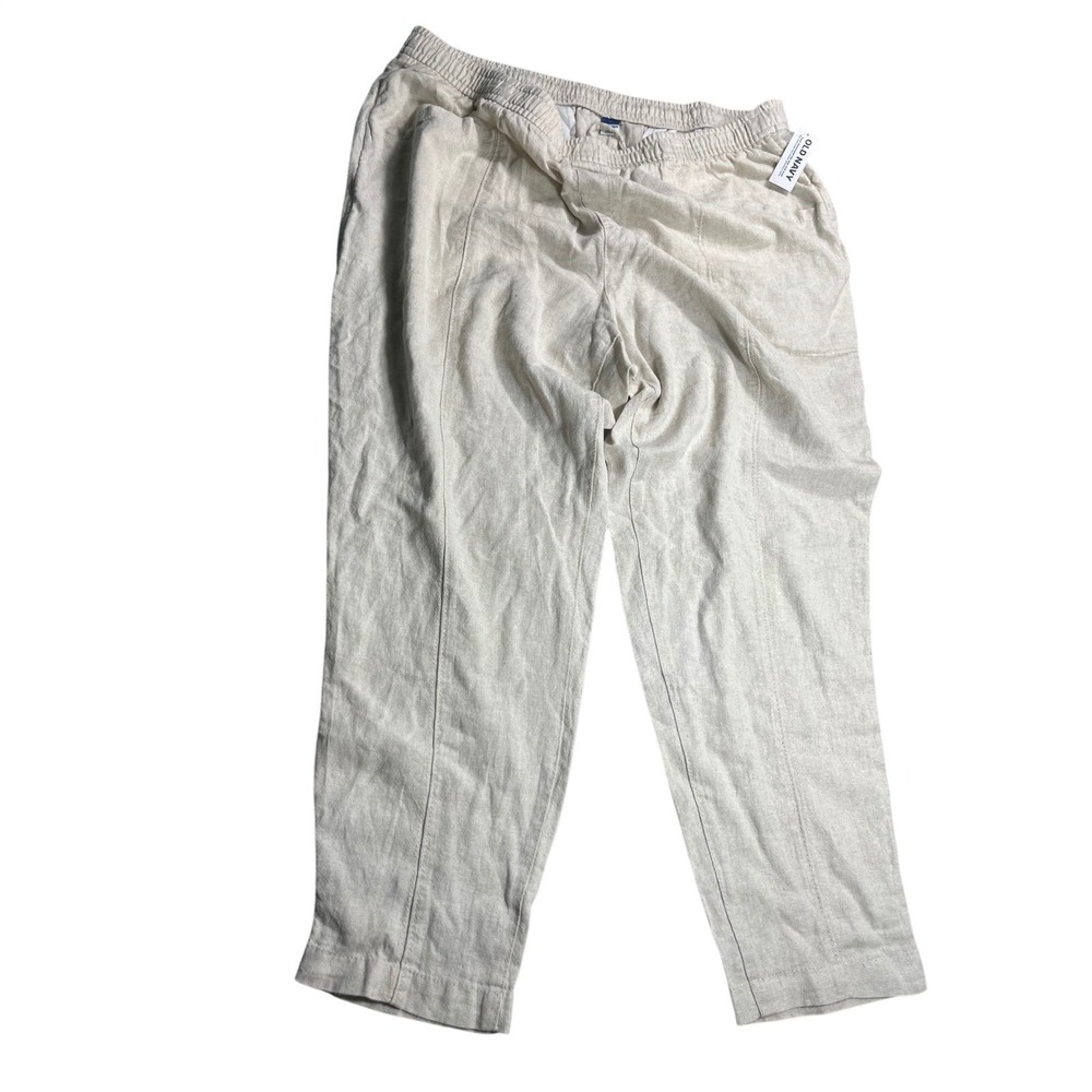 Old Navy Linen Blend Pants Womens XL NWT Beige Pull On Wide Leg Casual